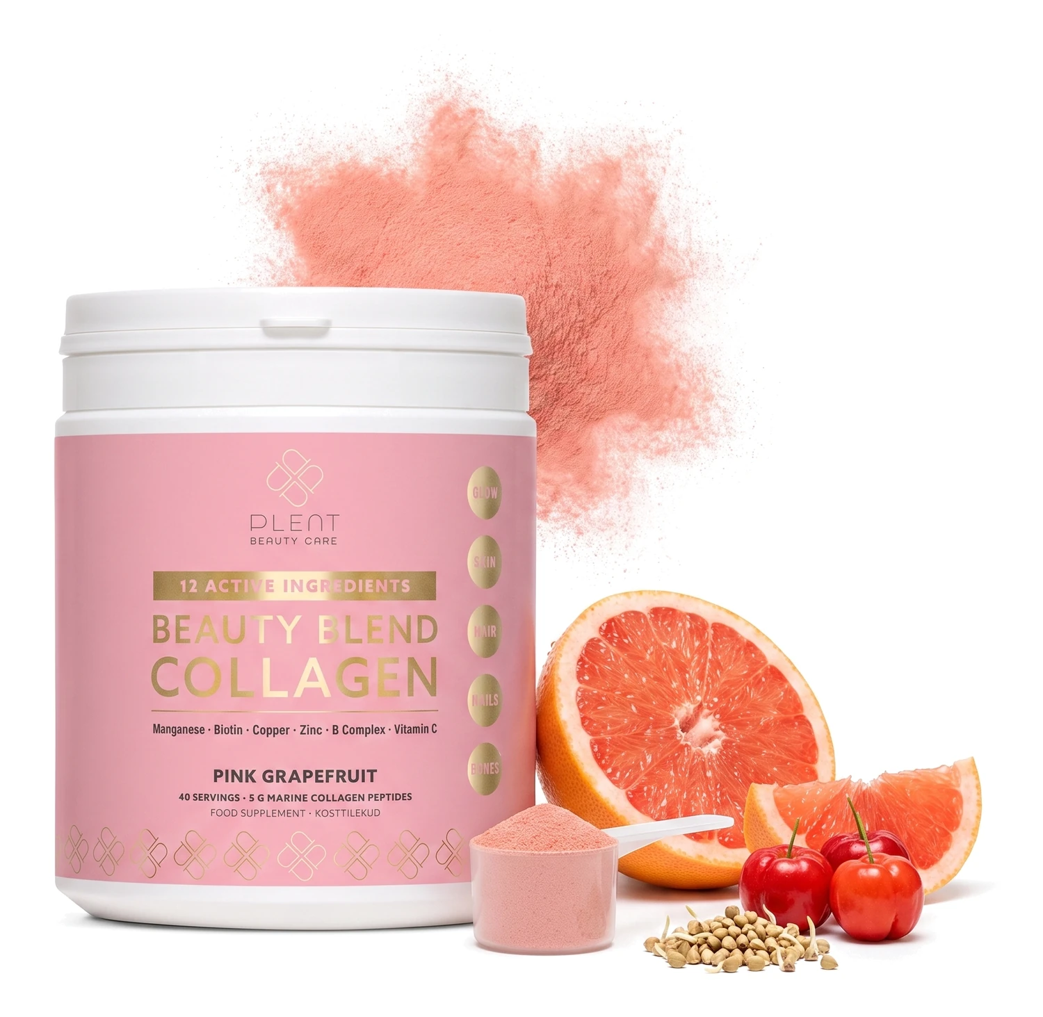 Plent BEAUTY kolagen morski mieszanka Beauty różowy grejpfrut, słoik 265 g
