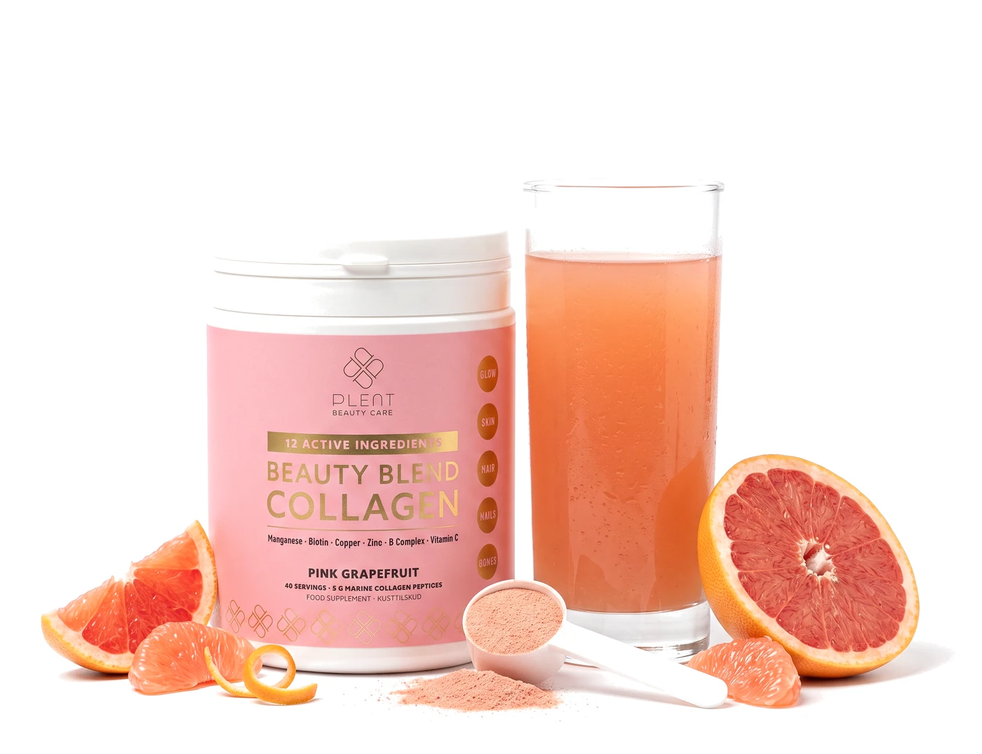 Naturalnie różowo-koralowy napój z kolagenem Plent BEAUTY, słoik 265 g i miarka