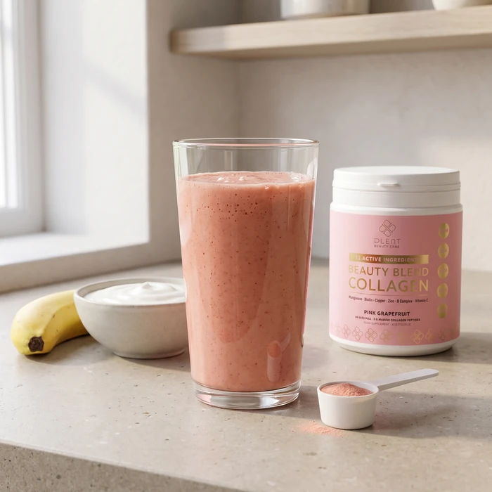 Kolagen Plent BEAUTY różowy grejpfrut wmieszany w poranne smoothie