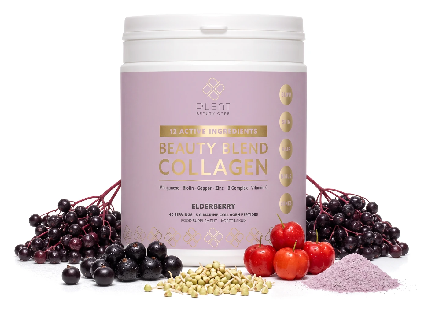 Plent BEAUTY kolagen morski mieszanka Beauty czarny bez, słoik 277 g