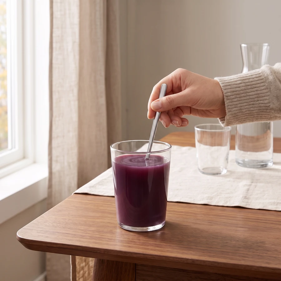 Wymieszaj i wypij purpurowo-fioletowy napój o smaku czarnego bzu