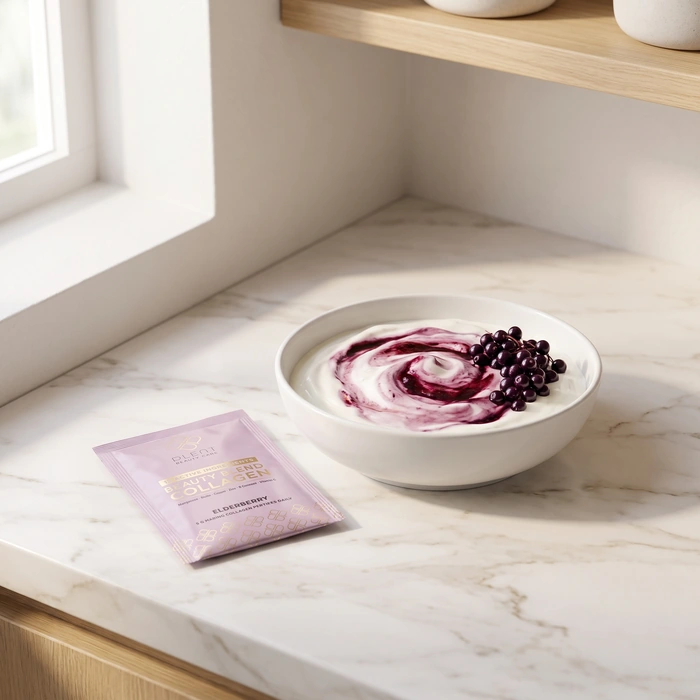 Kolagen Plent BEAUTY wmieszany w jogurt z owocami