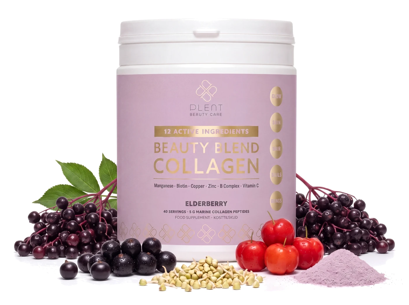 PLENT BEAUTY czarny bez, kolagen rybi z 12 składnikami, pojemnik 277 g