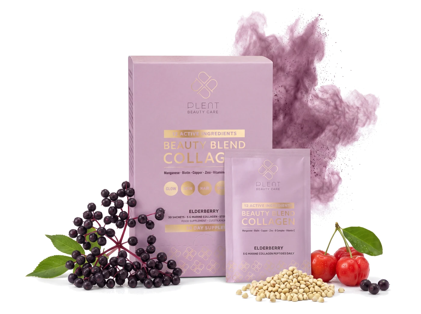 PLENT BEAUTY czarny bez, kolagen rybi z 12 składnikami, 30 saszetek