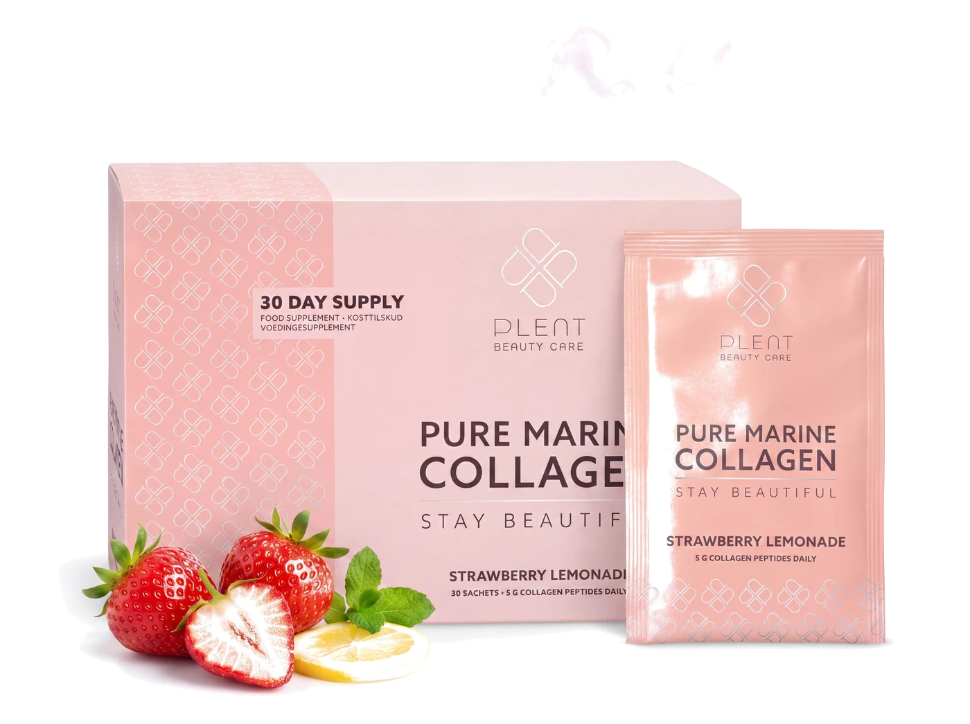 PLENT PURE truskawkowa lemoniada, kolagen rybi, 30 saszetek